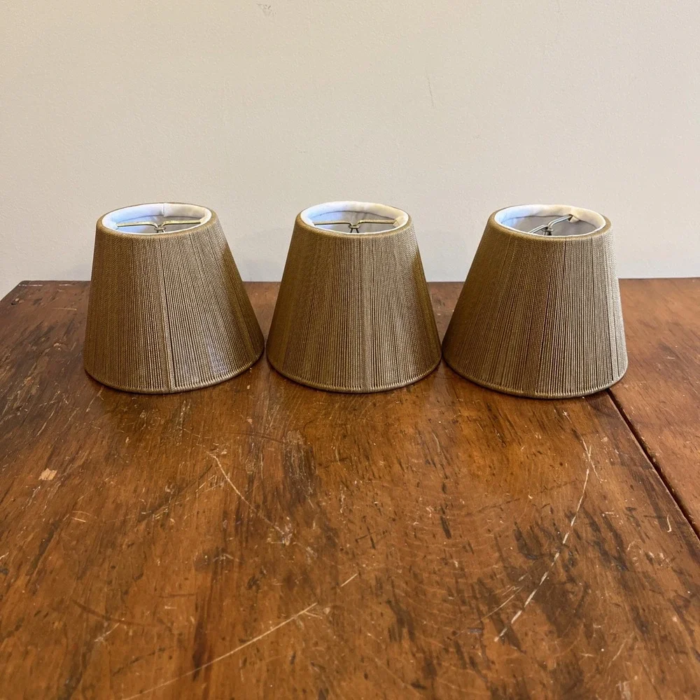Set of 3 Clip-On Chandelier Lamp Shades Gold Pleated Silk String 5